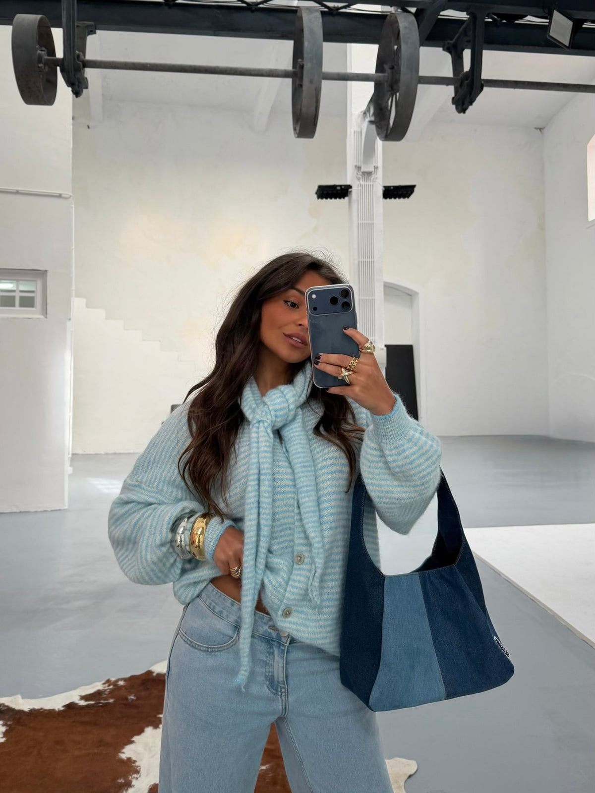 Cardigan Jennifer Azul Claro com Cachecol
