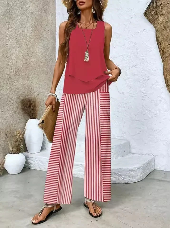 Conjunto de duas peças com top e calças coordenadas