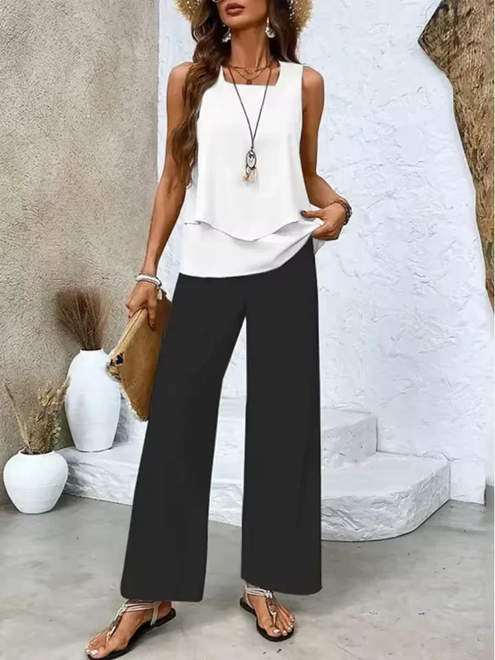 Conjunto de duas peças com top e calças coordenadas