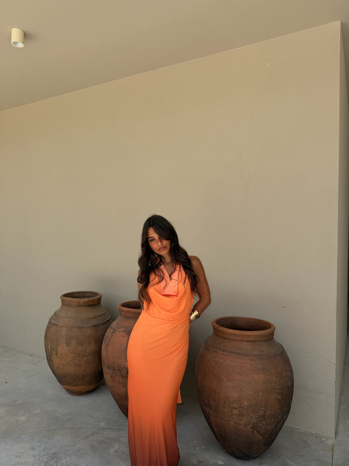 Joanna / Vestido laranja e preto