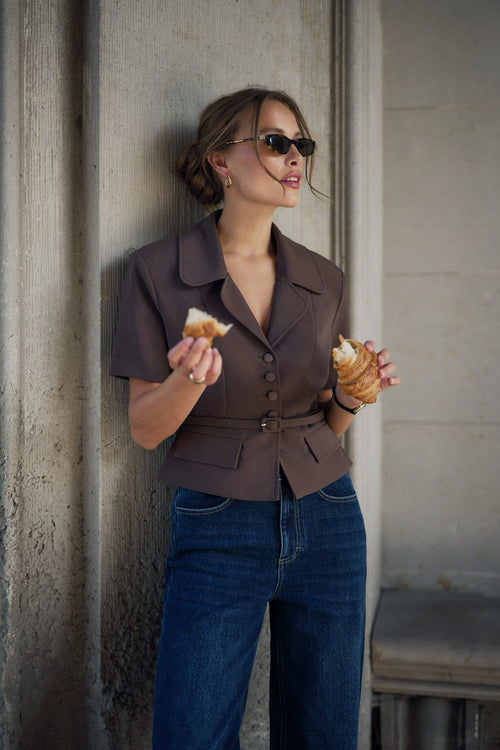 Blazer tipo T-shirt AnnieIC - Castanho-escuro
