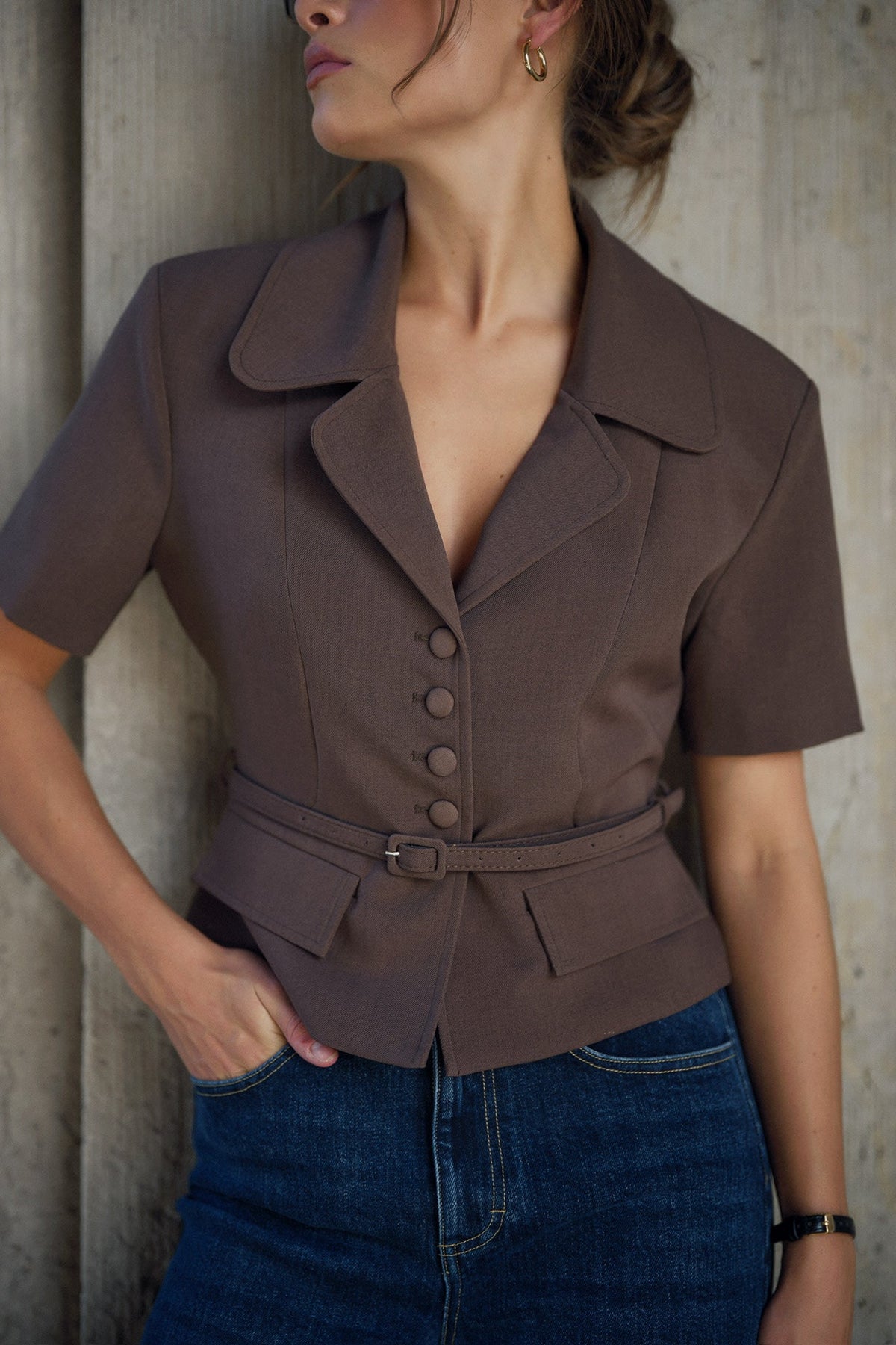Blazer tipo T-shirt AnnieIC - Castanho-escuro