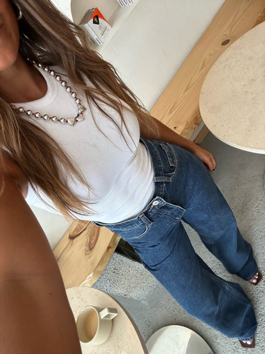 Jeans de perna larga azul-escuro