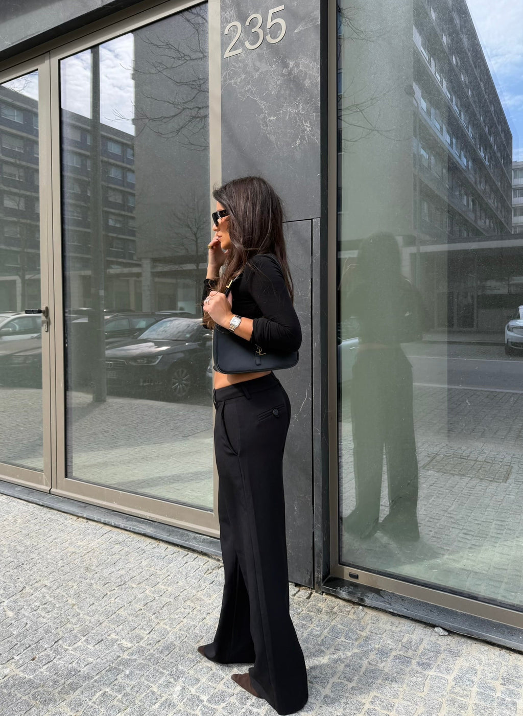Calças de cintura descida Carolyn em preto