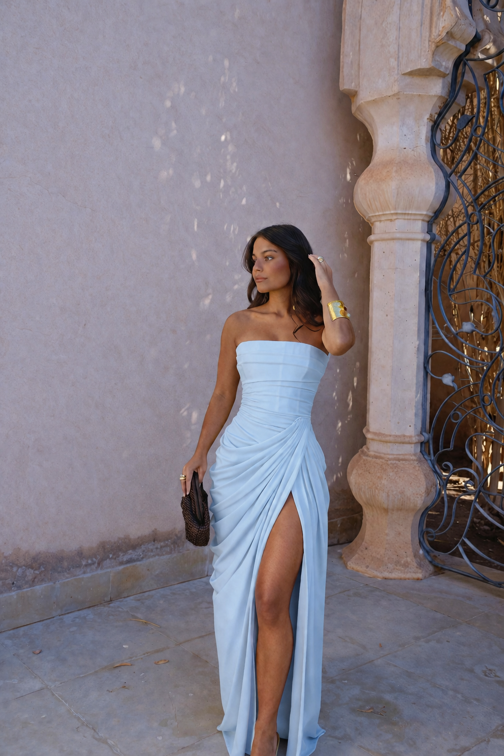 Adriana - Vestido Comprido Drapeado com Abertura