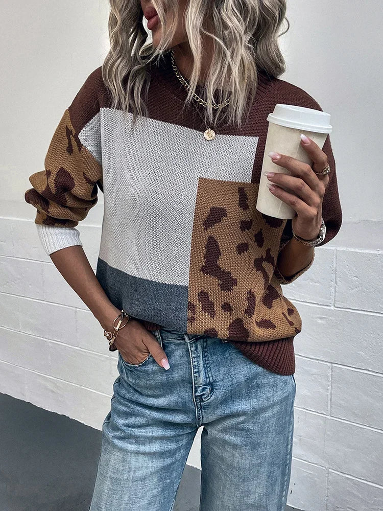 Le clair | Camisola vintage com padrão de leopardo em patchwork