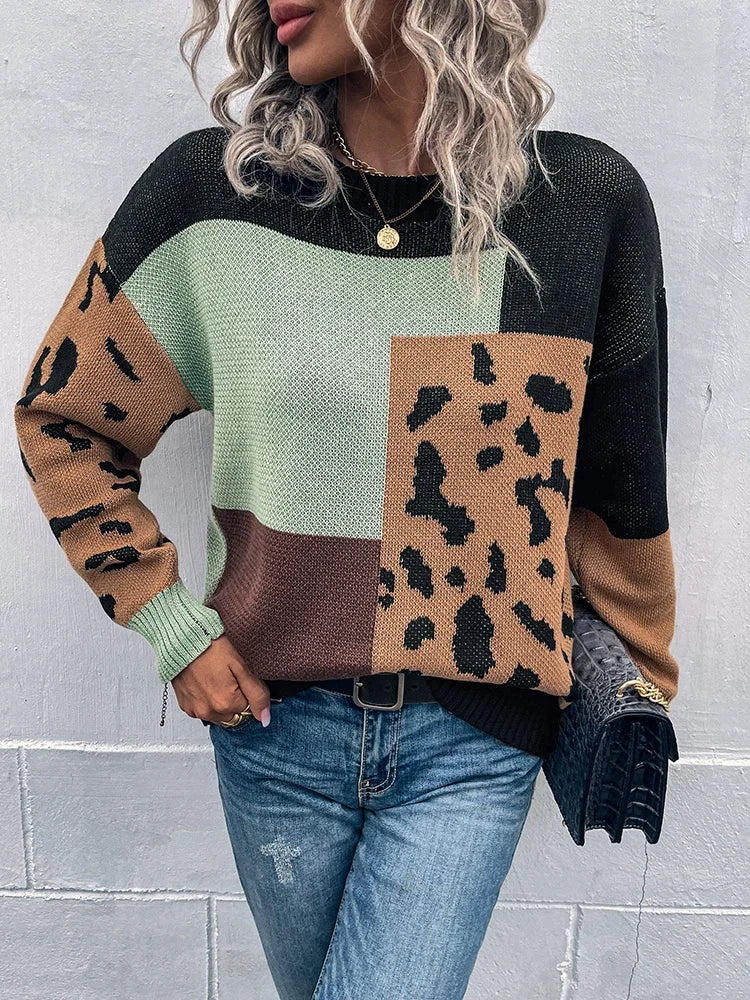 Le clair | Camisola vintage com padrão de leopardo em patchwork