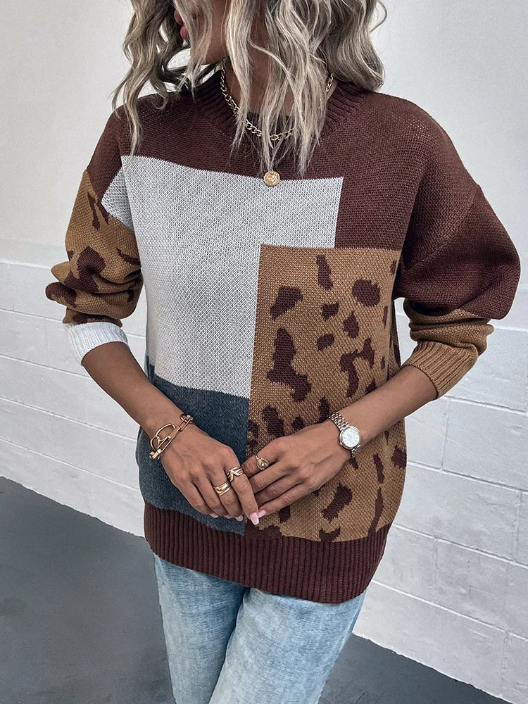 Le clair | Camisola vintage com padrão de leopardo em patchwork