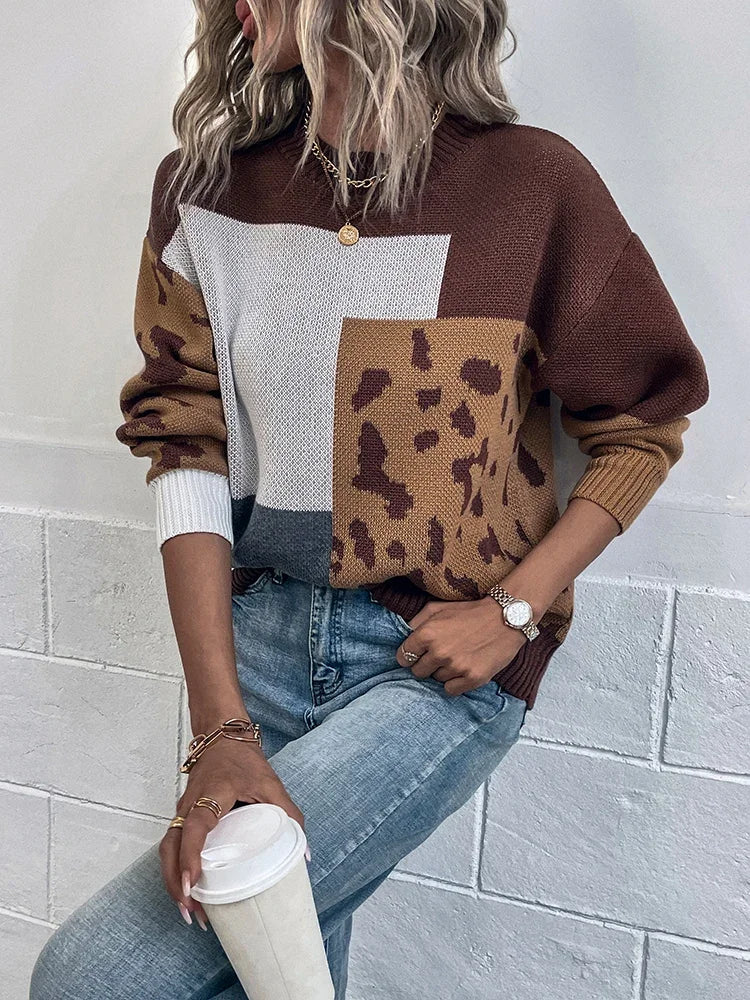 Le clair | Camisola vintage com padrão de leopardo em patchwork